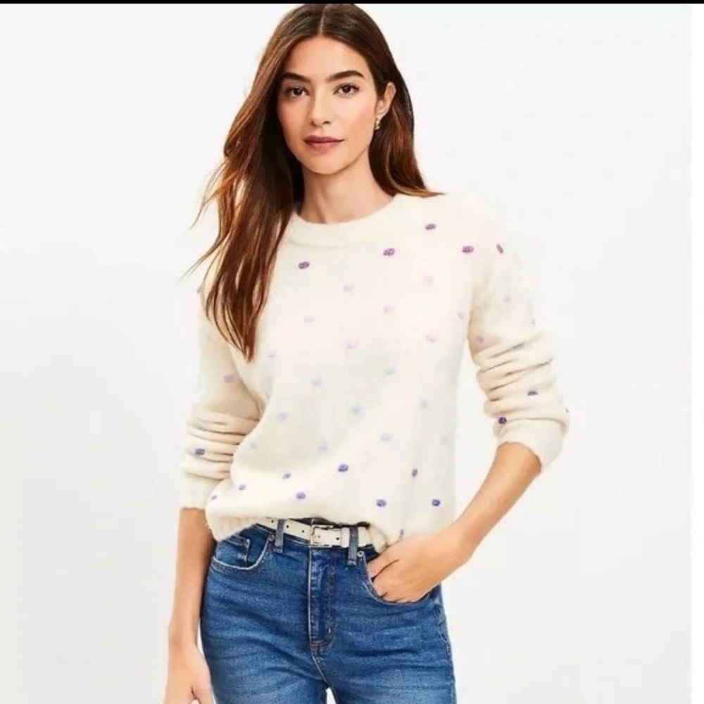 LOFT Bobble knit Women's Sweater - Cream with Multicolor Dots
